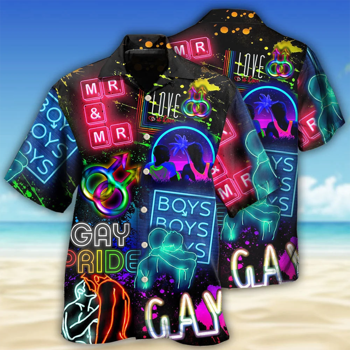 Beach Shirt Lgbt Gay Neon Art Gay Pride Hawaiian Shirt, Gay Hawaiian Shirts, Beach Shirt HO3552