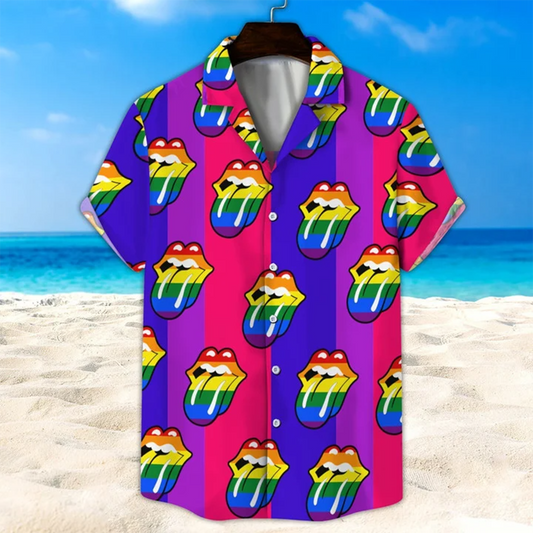 Lgbt Hawaii Shirt, Bisexual Rainbow Lip Unisex Hawaii Shirt, Beach Short, Beach Party Shirt HO3603