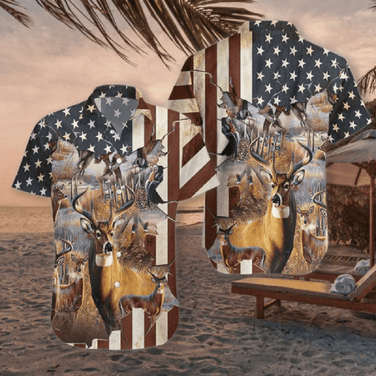 American Hunter Rustic Us Flag Pattern Hawaiian Shirt, Beach Party 2023 Shirt HO3636