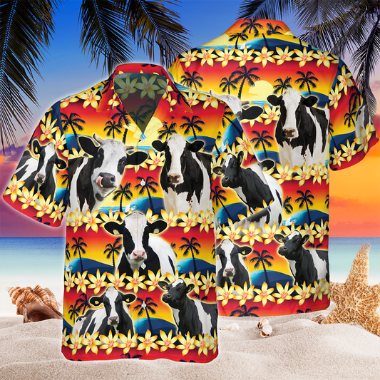 Vintage Holstein Tropical Sunset Hibiscus And Palm Tree Hawaiian Shirt, Hawaiian Shirt HO3628