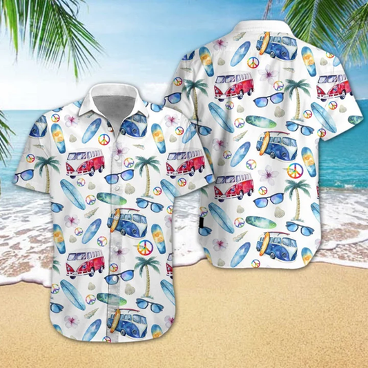 Adorable Hippie Car Beach Design Hawaiian Shirt, Hawaiian Shirt Short Sleeves HO3637