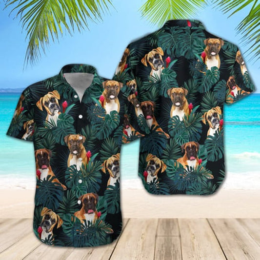 Boxer Dogs Tropical Shirt Regular Fit Short Sleeve Slim Fit Casual Full Print Shirt, Hawaiian Shirt For Woman HO3649
