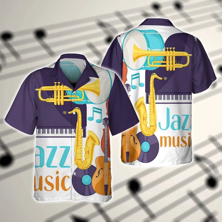 3d Full Printed Jazz Music Hawaiian Shirts For Men And Women, Jazz Music Saxophone Hawaii Shirts, Unisex Hawaiian Shirt HO3582