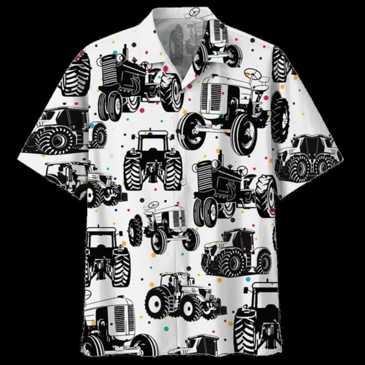 Black And White Tractor Background Design Hawaiian Shirt, Beach Party 2023 Shirt HO3650