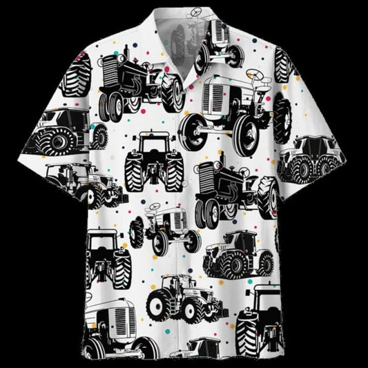 Black And White Tractor Background Design Hawaiian Shirt, Beach Party 2023 Shirt HO3650