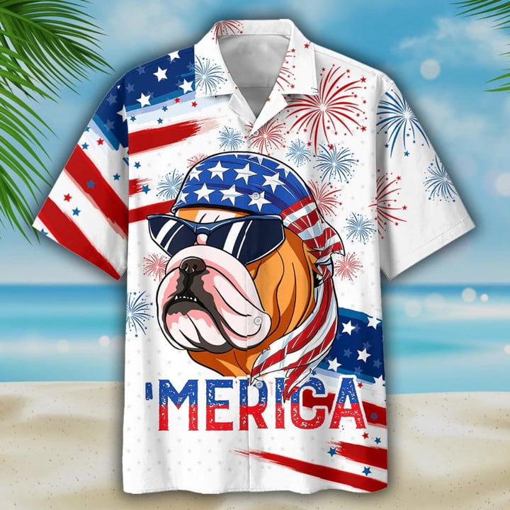 Bulldog Hawaiian Shirt, Independence Day Is Coming Aloha Beach Shirts, Dog Hawaiian Shirt For 4th Of July, Unisex Hawaiian Shirt HO3581