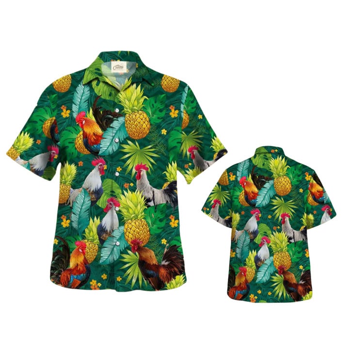 Chicken Hawaiian Shirt, Rooster Hawaiian Shirt, Chicken Tropical Pineapple Hawaiian Shirts HO3566