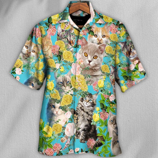 at With Flowers Hawaiian Shirt, Cat Lovers Gift, Summer Vibe Hawaiian Shirt For You, Hawaiian Shirt For Summer Vacation HO3586