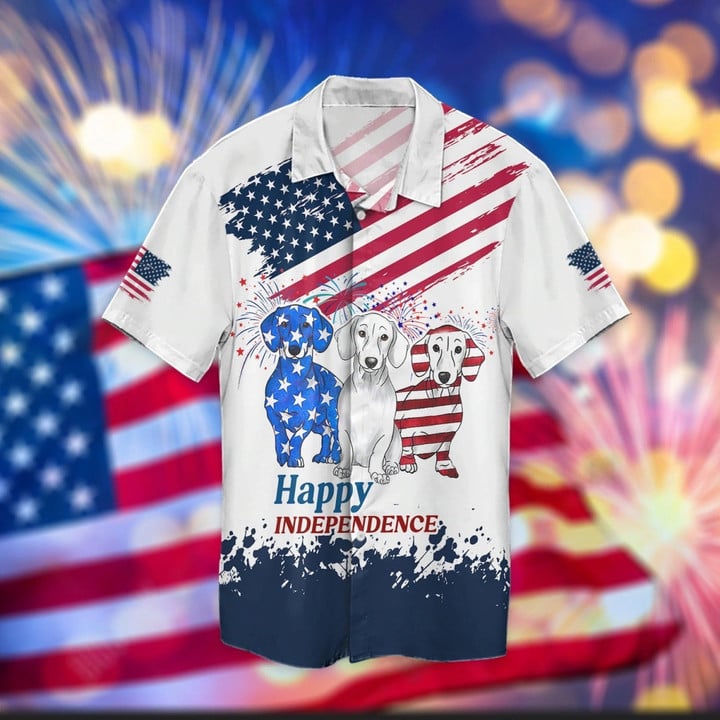 Happy Independence's Day Dog Hawaiian Shirt For Men And Women, Dog In Us Flag Hawaii Shirt For Dog Lovers, Unisex Hawaiian Shirt HO3569