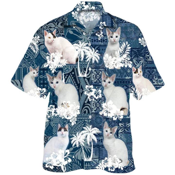 Japanese Bobtail Hawaiian Shirt, 3d Full Printed White Cat Hawaiian Shirt, Summer Aloha Beach Shirts, Summer Gift For Women HO3604