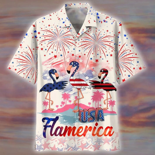 Usa Flamerica Hawaiian Shirt For 4th Of Jul, Summer Flamingo Aloha Beach Shirt For Men And Womens, Unisex Hawaiian Shirt HO3624