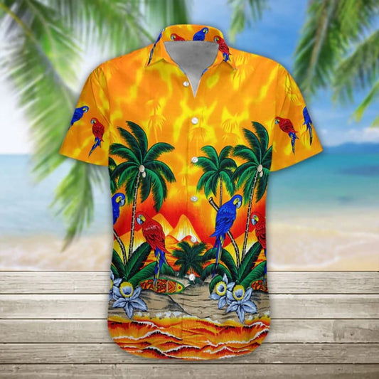 3d Parrot Hawaii Shirt, Men's Hawaiian Shirt Casual Button Down Shirts, Short Sleeve Hawaiian Shirts For Men HO3617