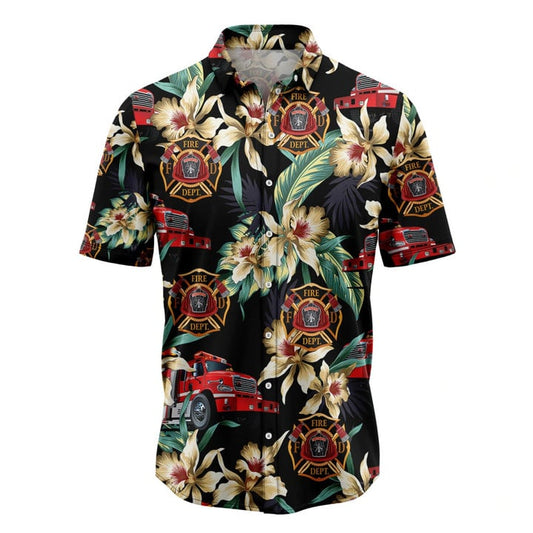 Firefighter Floral Vintage Hawaiian Shirt, Summer Hawaiian Shirts For Men, Women Aloha Beach Shirt, Aloha Shirt HO3547