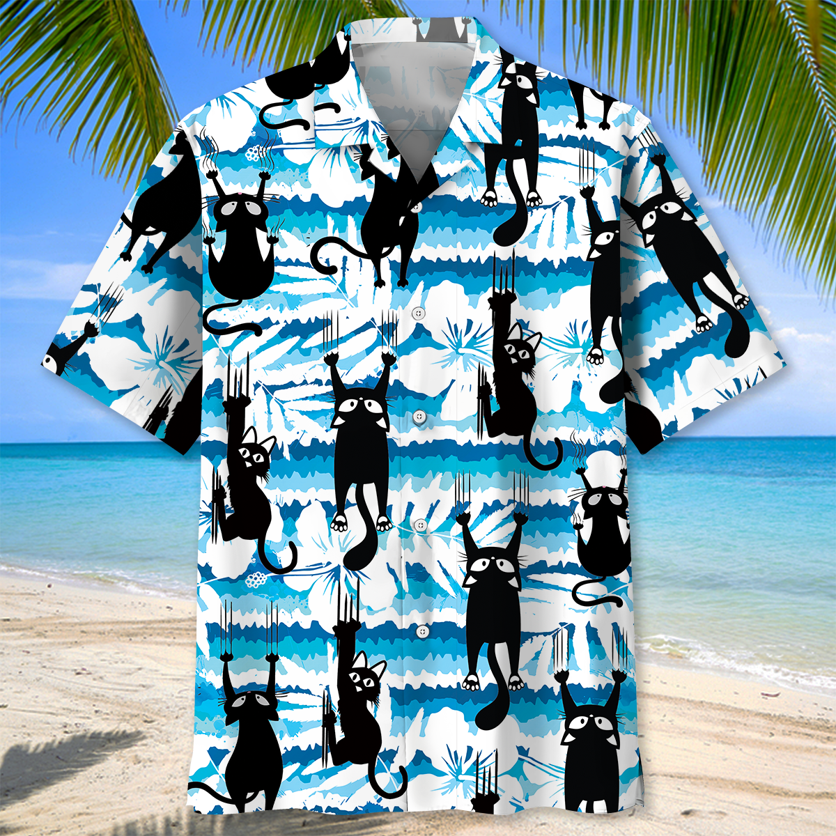 Black Cat Tropical Hawaiian Shirt, Unisex Summer Beach Casual Short Sleeve Summer Vacation Beach Shirts HO3378