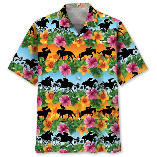 Horse Racing Tropical Color Hawaiian Shirt for men and women HO3214