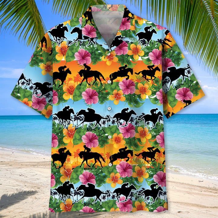 Horse Racing Tropical Color Hawaiian Shirt for men and women HO3214
