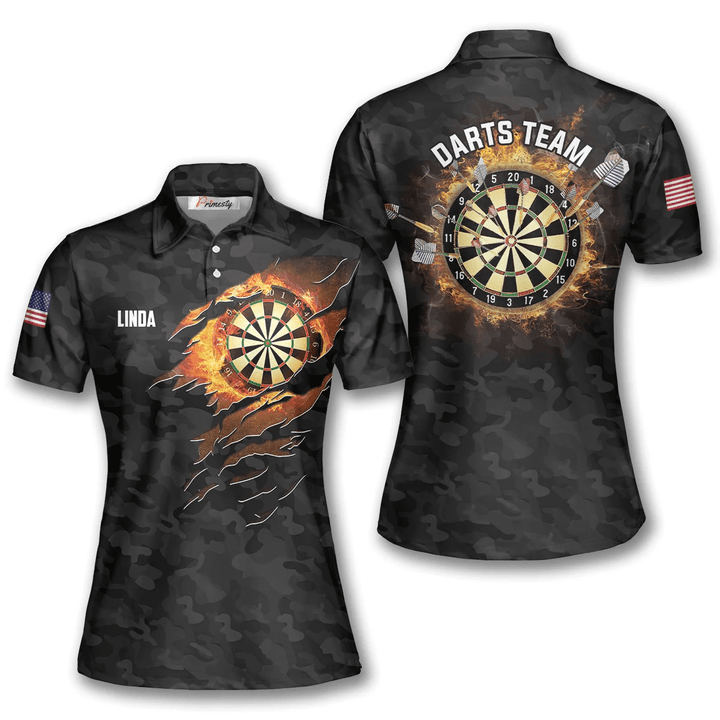 Lasfour Fire Flame Black Camouflage Darts Personalized Name And Team 3D Shirt DMA0335