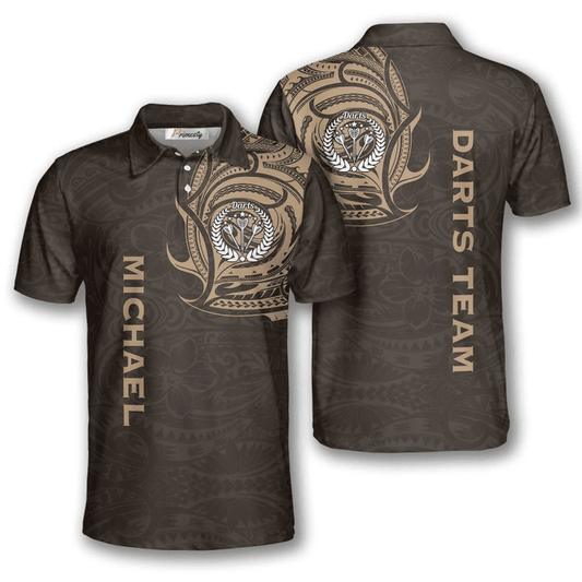 Lasfour Brown Polynesian Tribal Darts Personalized Name And Team Name 3D Shirt DMA0295