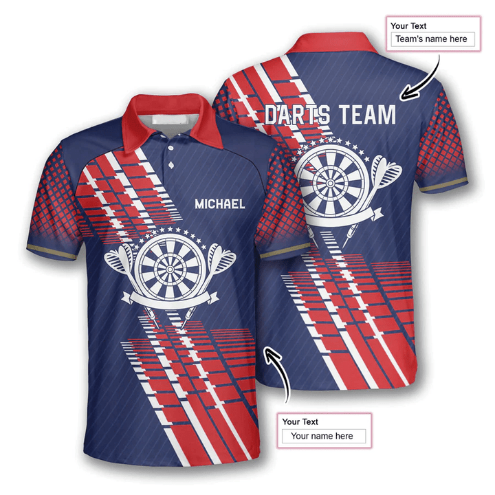 Lasfour Darts Blue Red Geometric Pattern Personalized Name And Team Name 3D Shirt DMA0259