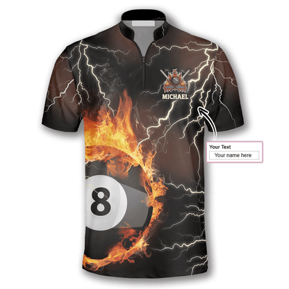 Lasfour Fire Flame Lightning Billiard Custom Name Zipper Polo Shirt BIA0200