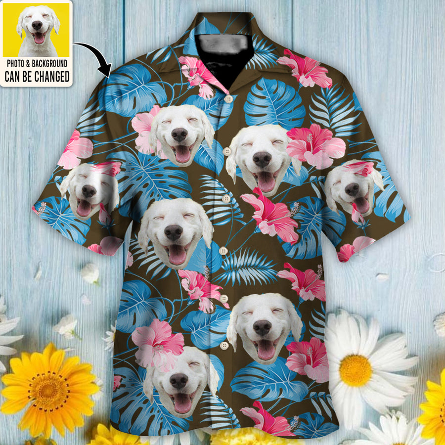 National Pet Day Gift, Dog Face Custom Photo With Tropical Pattern - Hawaiian Shirt - Lasfour HO4278