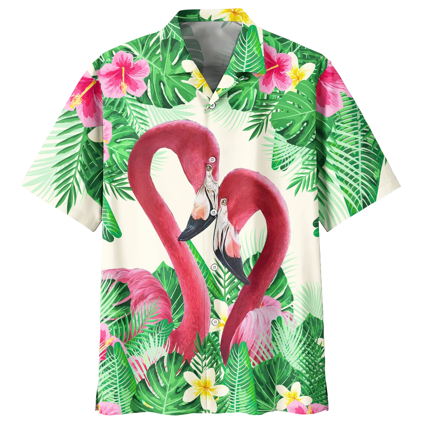 Flamingo Hawaiian Shirt, Flowers Flamingo Aloha Shirt, Men's Hawaiian Shirt Button Down Short Sleeves HO2438