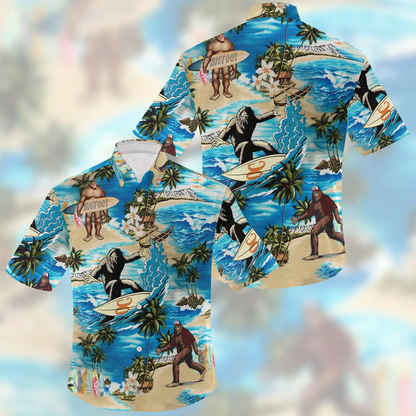 Summer 3D Bigfoot Hawaii Shirt, Hawaiian Shirts for Men Short Sleeve Aloha Beach Shirt HO1092