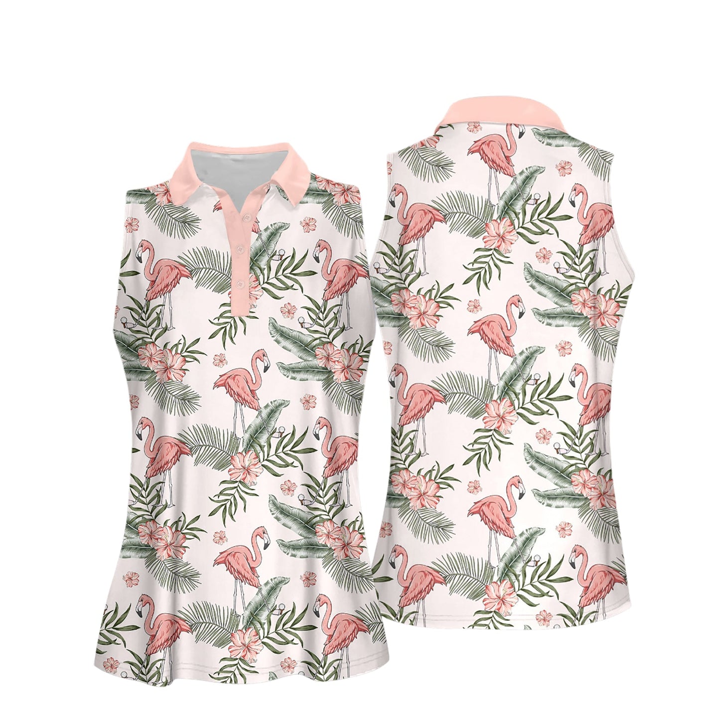 Seamless Flamingo Golf Tropical Pattern Women Polo Shirt Sleeveless Polo Shirt I0019