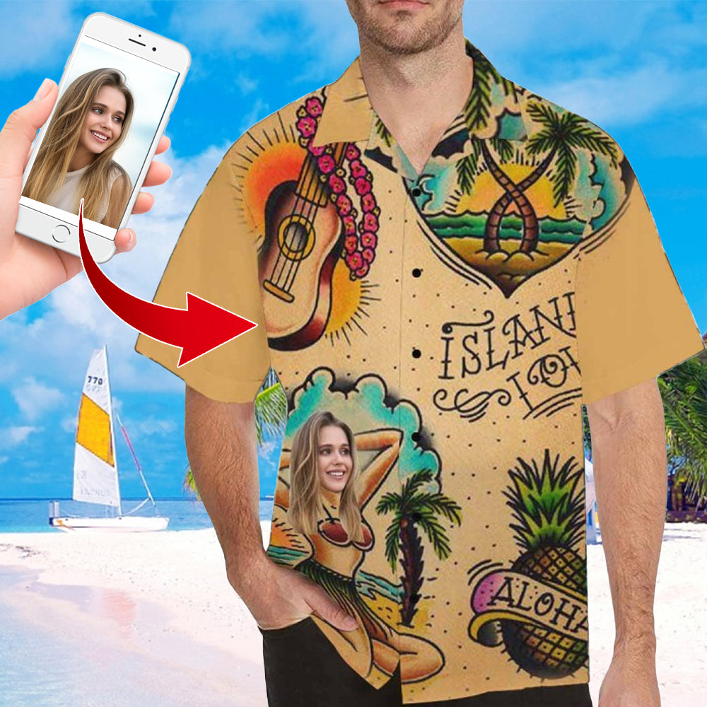 Custom Face Hawaiian Shirt Funny Face Photo Hawaiian Shirt for Husband Personalized Hawaiian Shirt Photo Tropical Aloha Shirt For Men HO4339
