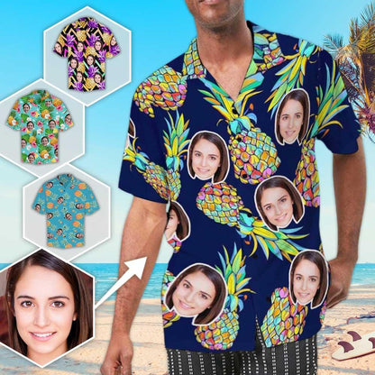 Custom Hawaiian Shirts with Face Design Your Own Hawaiian Shirt Blue Pineapple Gift for Men Women HO4338