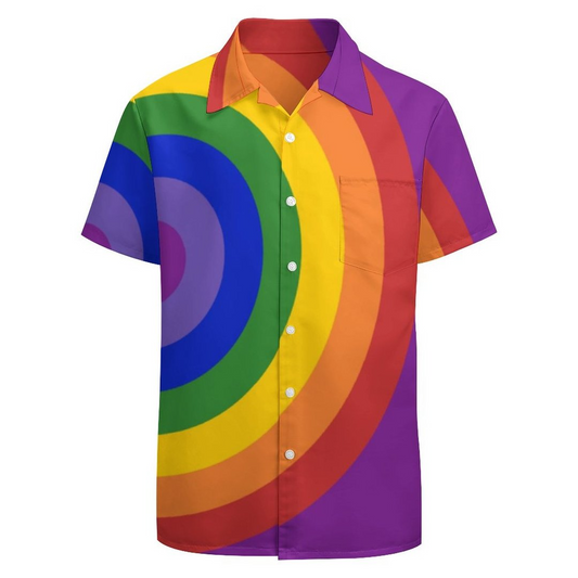 Asymmetrical Rainbow Bullseye Lgbt Pride Hawaiian Vintage Shirt Mens Button Down Plus Size Tropical Hawaii Beach Shirts HO0340