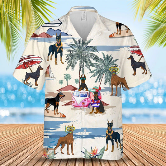 Doberman Pinscher Summer Beach Hawaiian Shirt, Short Sleeve Dog Full Print Aloha Beach Shirt HO0061