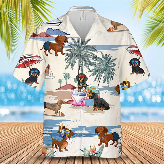 Dachshund Summer Beach Hawaiian Shirt, Short Sleeve Dog Full Print Aloha Beach Shirt For Men And Woman HO0142