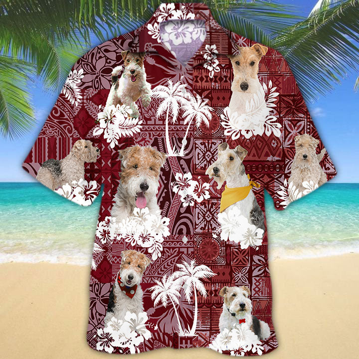 Wire Fox Terrier Hawaiian Shirt, Cool Dog Hawaiian Shirt Red Pattern HO5268