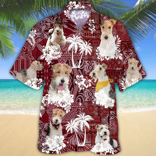 Wire Fox Terrier Hawaiian Shirt, Cool Dog Hawaiian Shirt Red Pattern HO5268