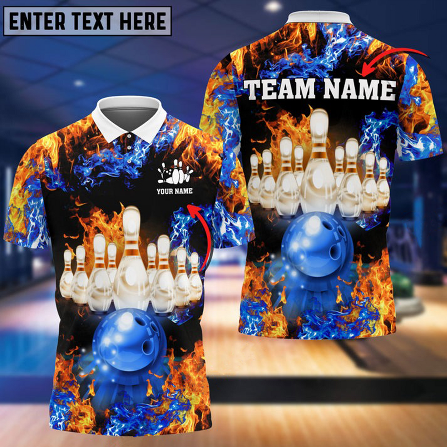 Custom Flame Bowling Polo Shirts BO0330