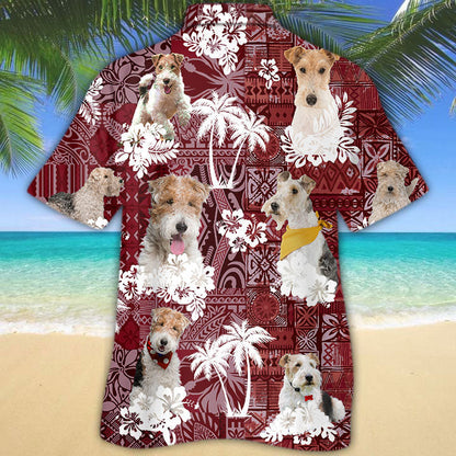 Wire Fox Terrier Hawaiian Shirt, Cool Dog Hawaiian Shirt Red Pattern HO5268