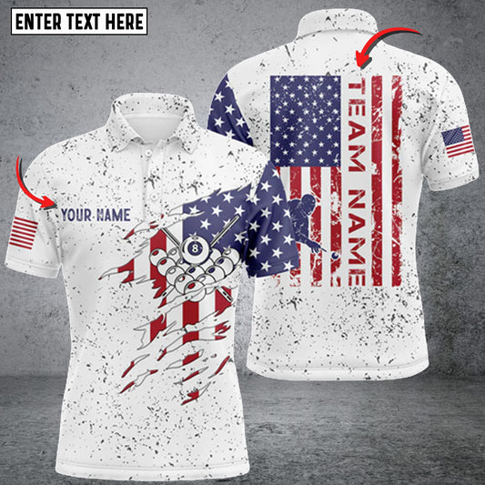 Lasfour Billiard Balls US Flag White Grunge Personalized Name 3D Shirt BIA0584