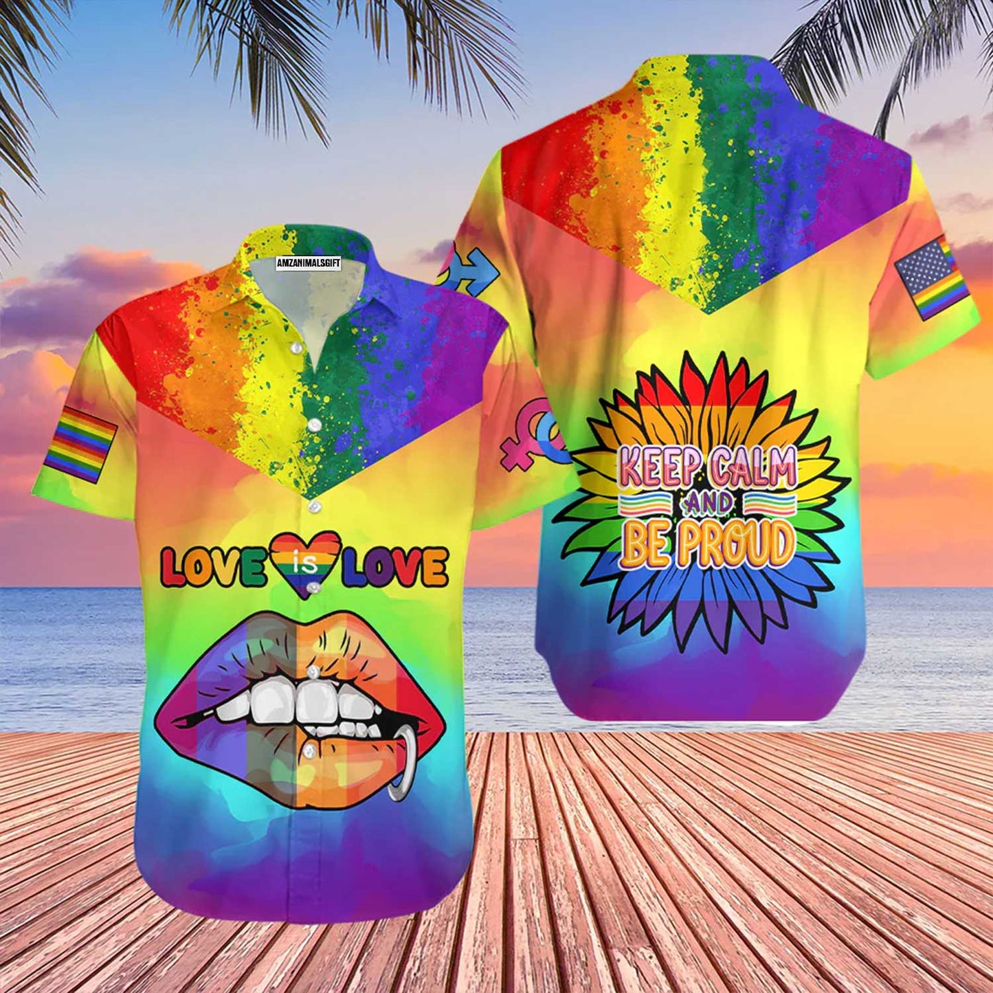 LGBT Aloha Hawaiian Shirts For Summer, Sunflower Lips Aloha Hawaiian Shirts For Men - Love Is Love Keep Calm & Be Proud HO3468