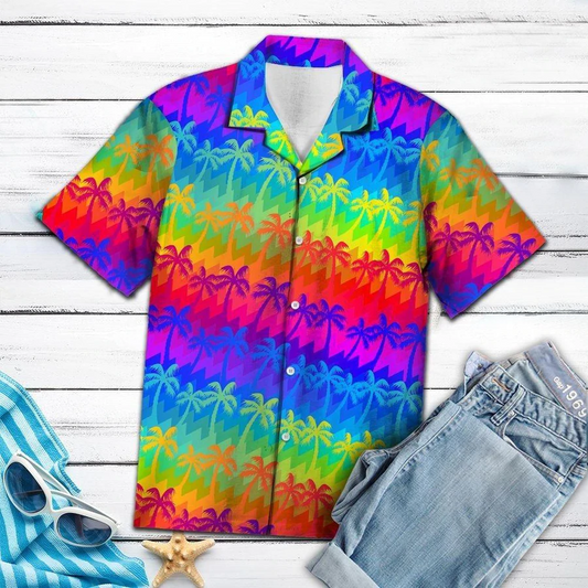 LGBT Hawaii Shirt Coconut Palm Tree LGBT Rainbow Color Hawaiian Aloha Shirt HO5501