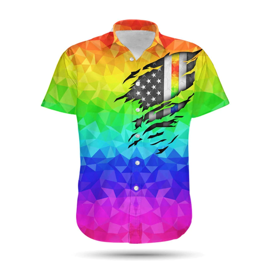 LGBT Pride Hawaiian Shirt Rainbow Polygonal American Flag Inside Hawaii Aloha Shirt HO5504