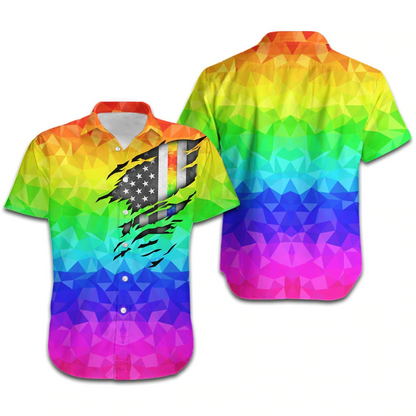 LGBT Pride Hawaiian Shirt Rainbow Polygonal American Flag Inside Hawaii Aloha Shirt HO5504