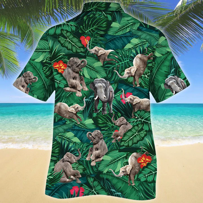 Elephant Lovers Gift Hawaiian Shirt, Animal Elephant Hawaiian Shirt Men, Short Sleeve Hawaiian Aloha Shirt HO2589