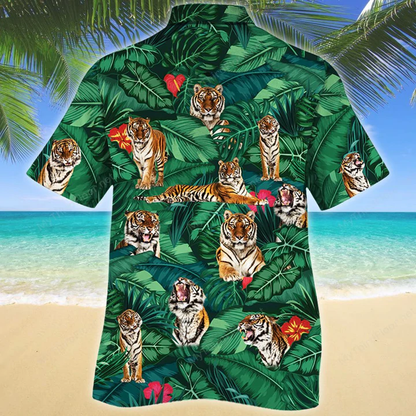 Tiger Lovers Gift Hawaiian Shirt, Tiger Hawaiian shirt vintage flower, Short Sleeve Hawaiian Aloha Shirt for men, Women HO2625