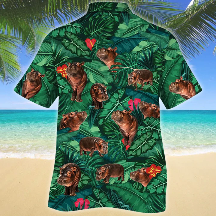 Hippo Lovers Gift Hawaiian Shirt, Tropical Hippo Men Hawaiian Shirts - Casual Button Down Short Sleeve Shirt HO2483