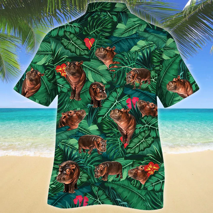 Hippo Lovers Gift Hawaiian Shirt, Animal Hawaiian Shirt Men, women, Short Sleeve Hawaiian Aloha Shirt HO2583