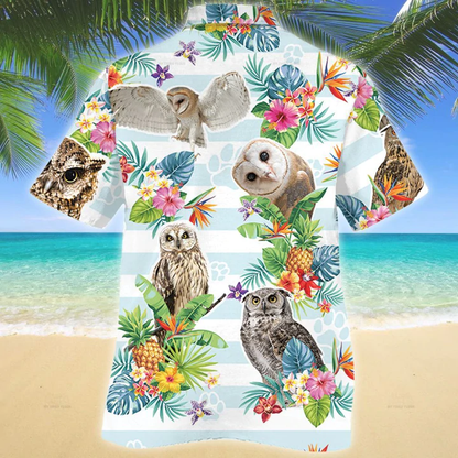 Owl Tropical Flower Hawaiian Shirt, Summer Men Hawaiian Shirts - Casual Button Down Short Sleeve Shirt HO2482