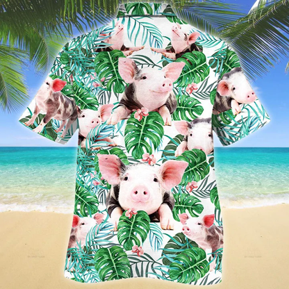 Pig Tropical Plant Hawaiian Shirt, Summer Men Hawaiian Shirts - Casual Button Down Short Sleeve Shirt HO2481