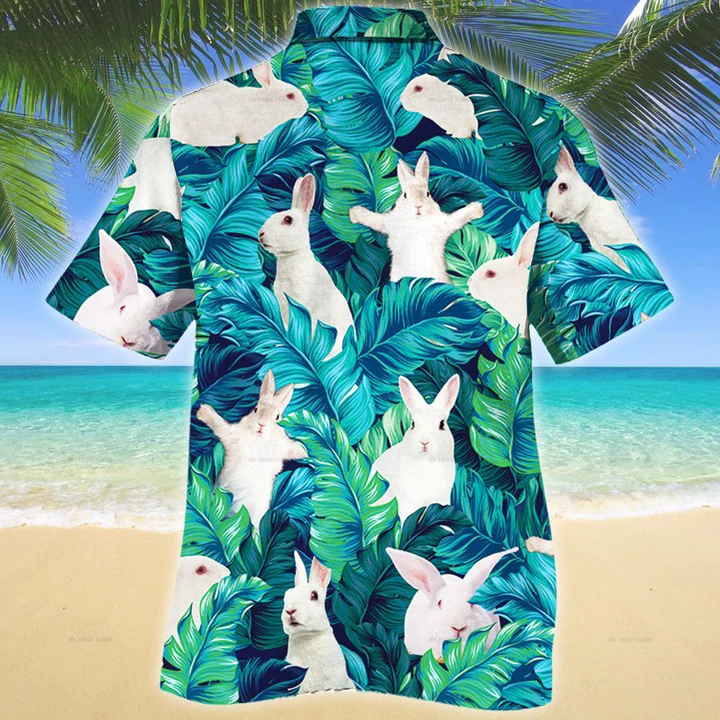 White Rabbit Lovers Hawaiian Shirt, Rabbit aloha Shirt, Short Sleeve Hawaiian Aloha Shirt for men, Women HO2631