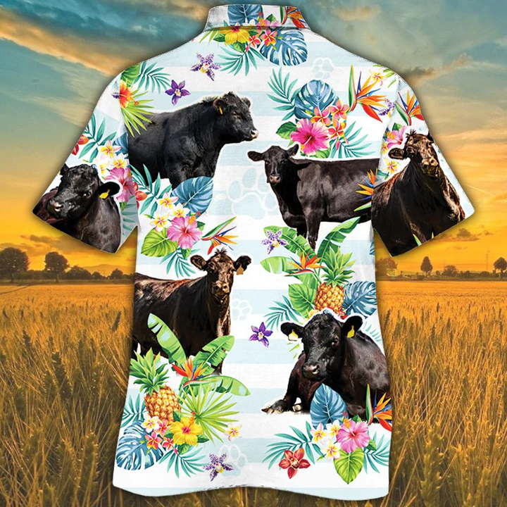 Black Angus Cattle Lovers Tropical Flower Hawaiian Shirt HO2556